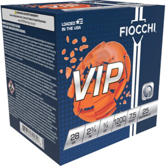 FIOCCHI 28GA 2.75” VIP 3/4OZ 1200FPS #7.5 250RD CASE LOT