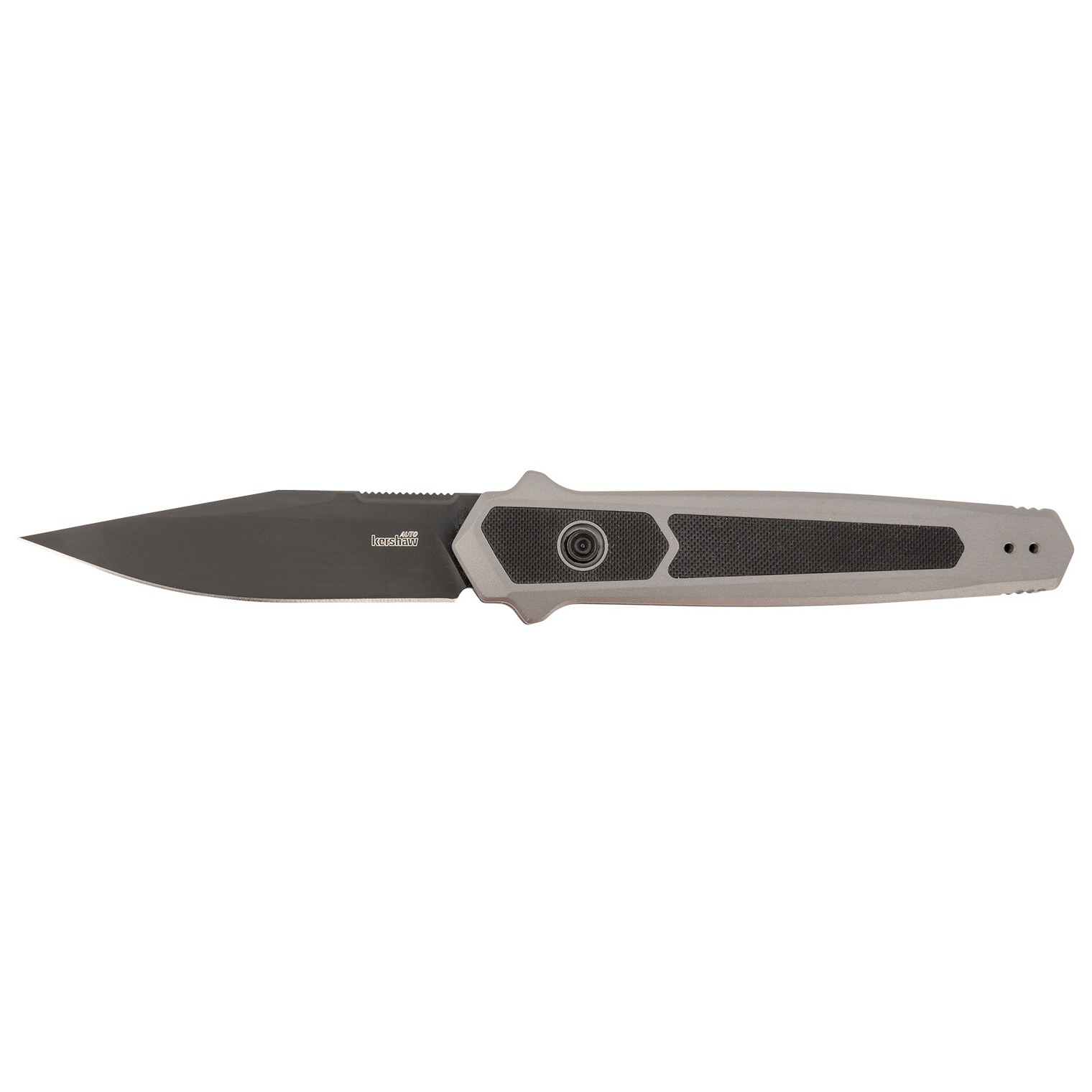 Kershaw 7951 Launch 17 Automatic 3.50” Folding Clip Point Plain Black Cerakote S35VN Blade, Gray Anodized w/Black G10 Inlays Aluminum Handle, Includes Pocket Clip