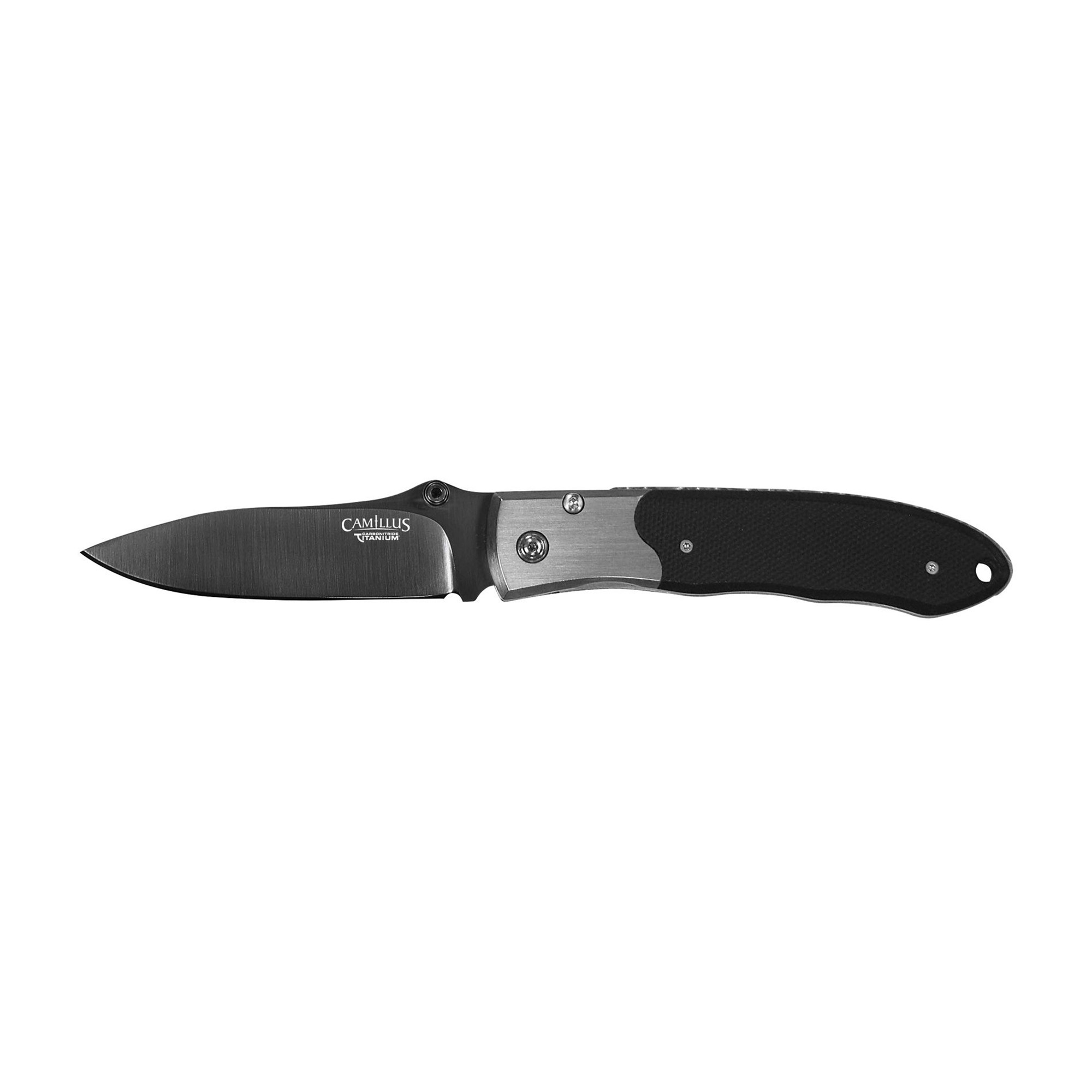 Camillus 18671 Pristine 3” Folding Drop Point Plain Black VG-10 Carbonitride Titanium Blade, Black/Silver G10/SS Handle