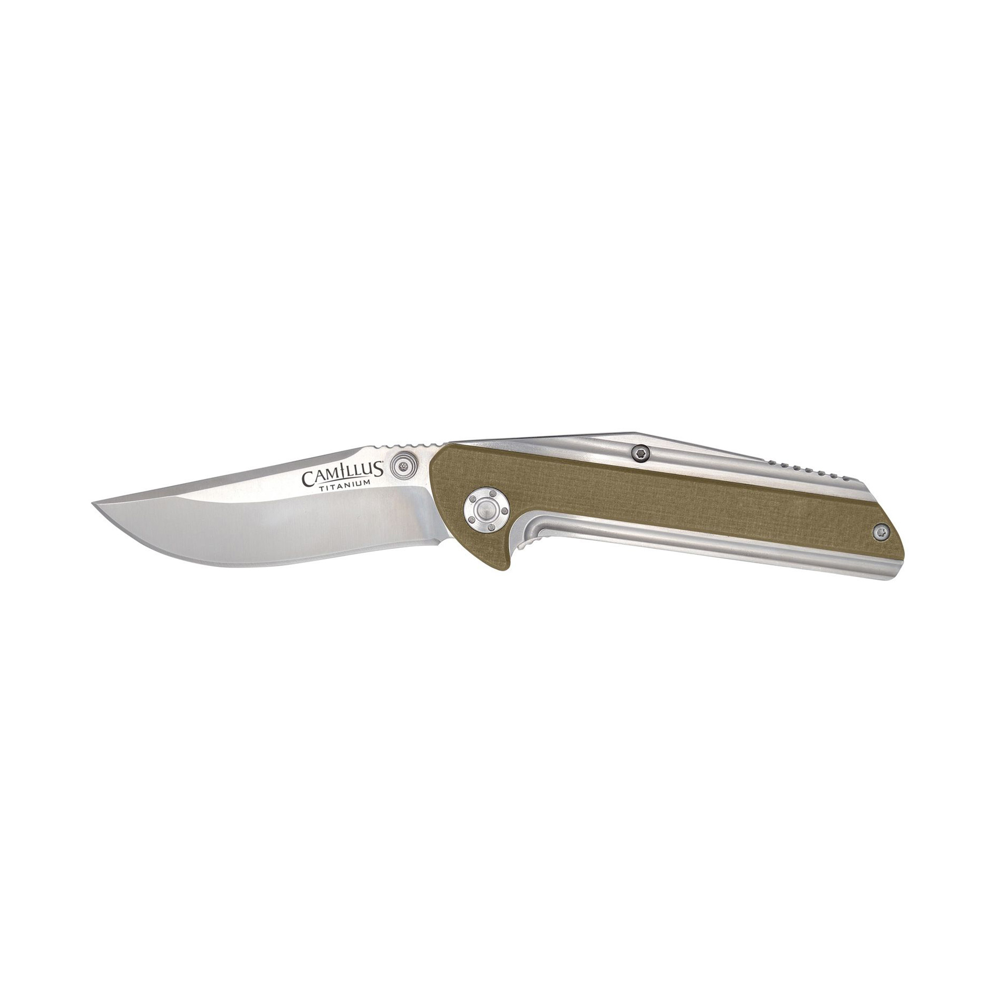 Camillus 19195 Sevens 2.75” Folding Plain Silver AUS-8 Carbonitride Titanium Blade, Desert Tan/SS G10/SS Handle