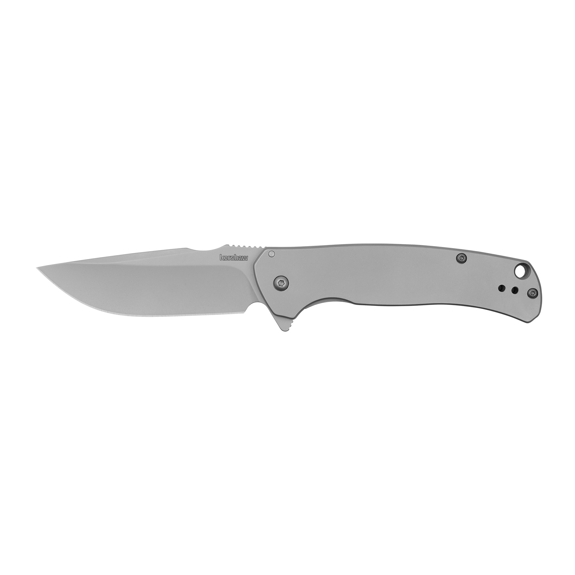 Kershaw 1416 Scour 3.30” Folding Drop Point Plain Bead Blasted 8Cr13MoV SS Blade, Bead Blasted Stainless Steel Handle