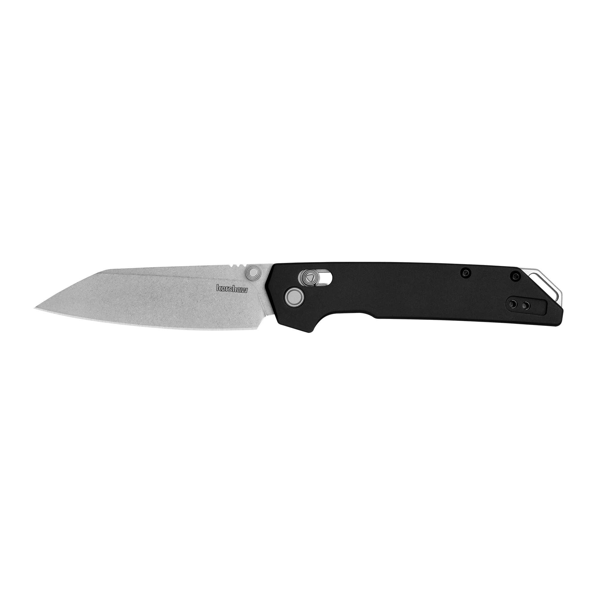 Kershaw 2038R Iridium 3.40” Folding Reverse Tanto Plain Stonewashed D2 Steel Blade, Black Anodized Aluminum Handle