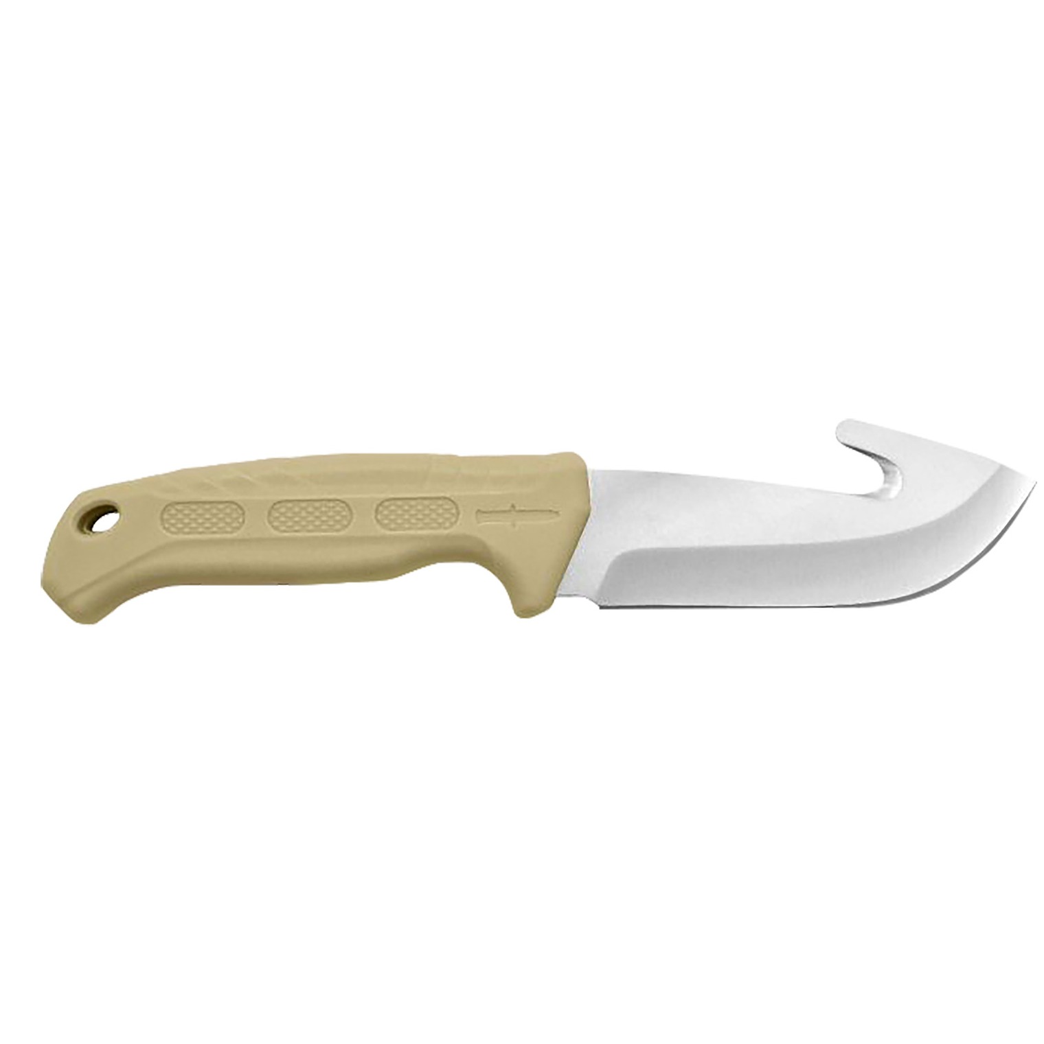 Camillus 19156 Roto 4” Fixed Drop Point/Gut Hook Plain Satin 420 Steel Titanium Bonded Blade, Tan PP/TPR Handle