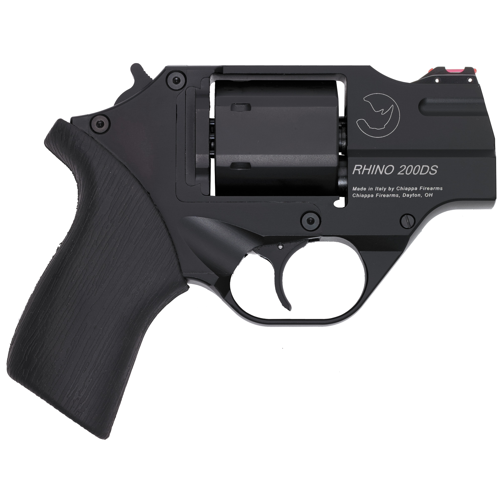 Chiappa Firearms CF340216 Rhino 200DS Small Frame 357 Mag 6 Shot, 2” Black Anodized Steel Barrel, Blued Steel Cylinder, Black Anodized Aluminum Frame, Black Rubber Grip, Concealed Hammer