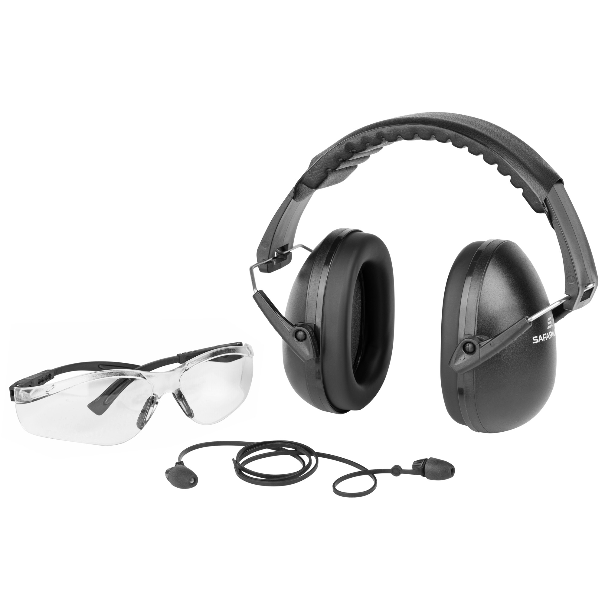 CLOSEOUT! Safariland 1218592 Range Kit Polymer 33 dB Over the Head Black Ear Cups w/Black Band Muffs, Orange Ear Buds w/Blue Cord, Clear Lens Glasses