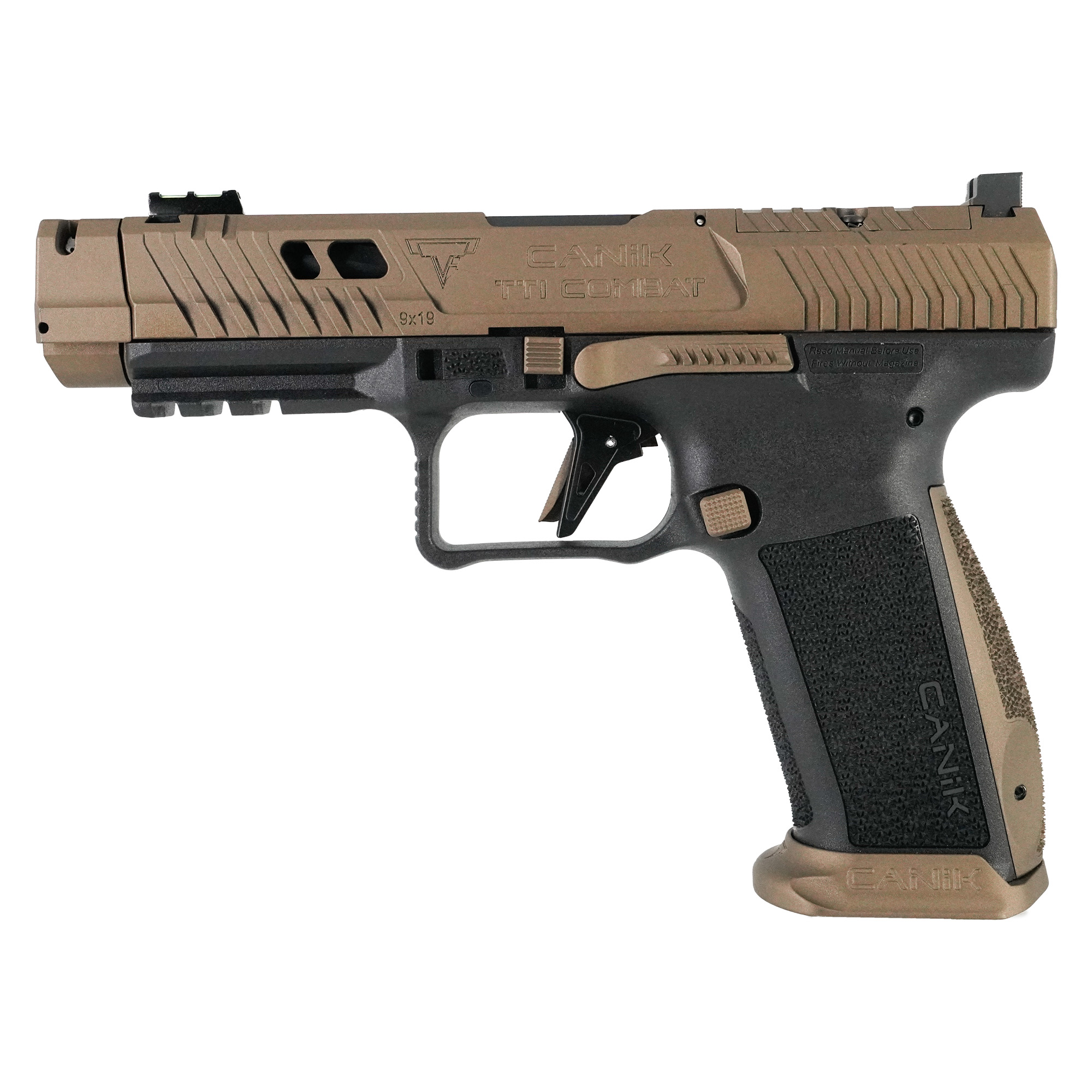 Canik HG7864N TTI Combat Full Size Frame 9mm Luger 10+1 4.60” Black Nitride Fluted/Ported Barrel, Burnt Bronze Cerakote Optic Cut/Serrated Steel Slide, Black Polymer Frame w/Picatinny Rail