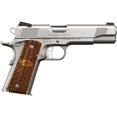 Kimber Mfg.,inc 3200365 Stainless Pro Raptor II 9mm 9+1 4" Stainless Steel Slide Satin Silver Zebrawood w/ Scale Pattern and Kimber Logo Grip
