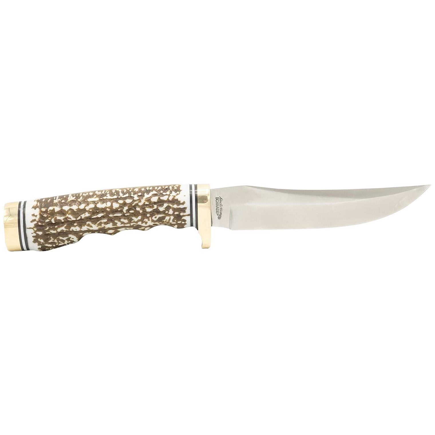 Uncle Henry 1100087 Next Gen Golden Spike 5” Fixed Plain Satin Polished Stainless Steel Blade, Brown Brass Accents Staglon Handle