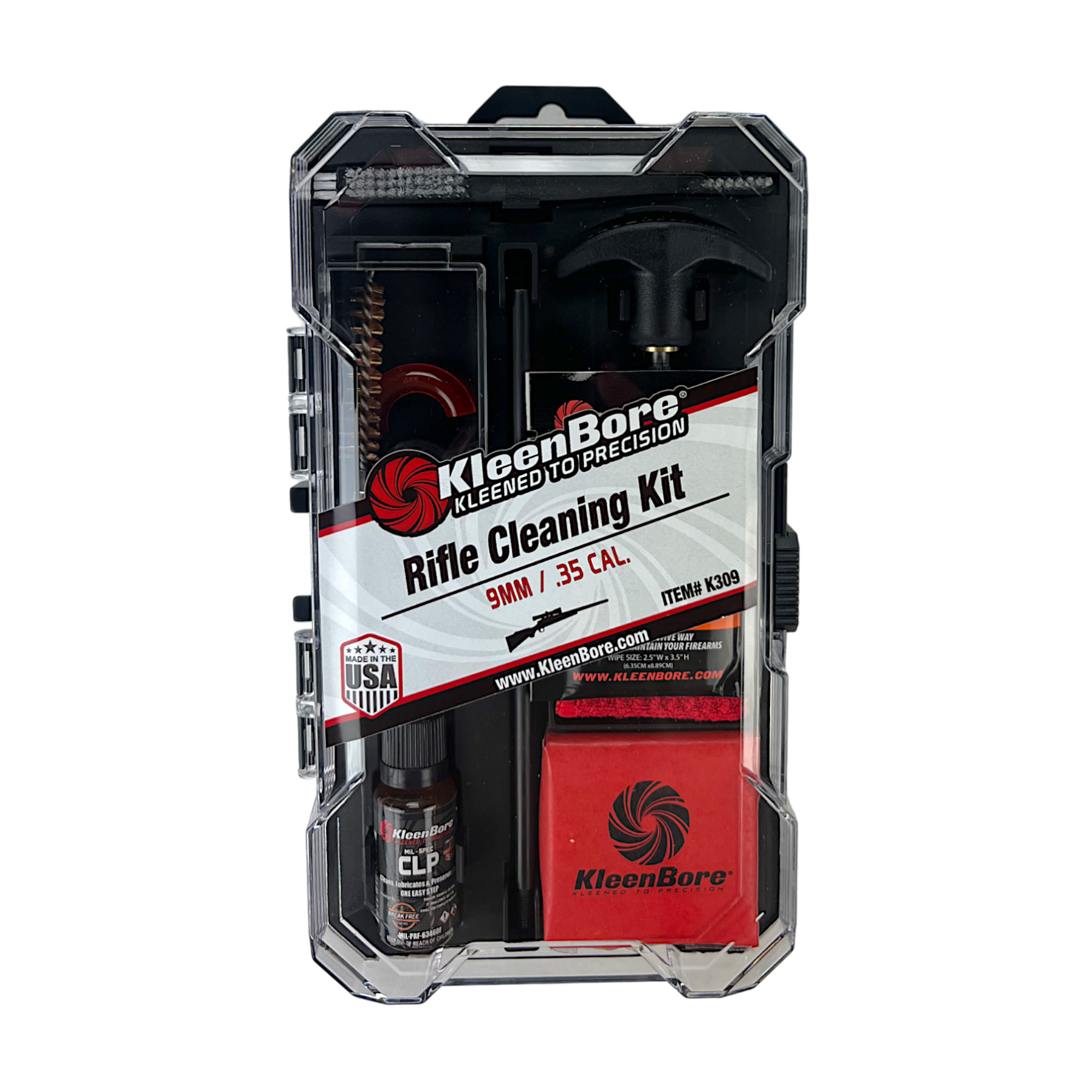 KleenBore K309 Rifle Classic Cleaning Kit .35/ 9mm PCC Cal Carbine Rifle Nylon Bristles Phosphor Bronze Bristles