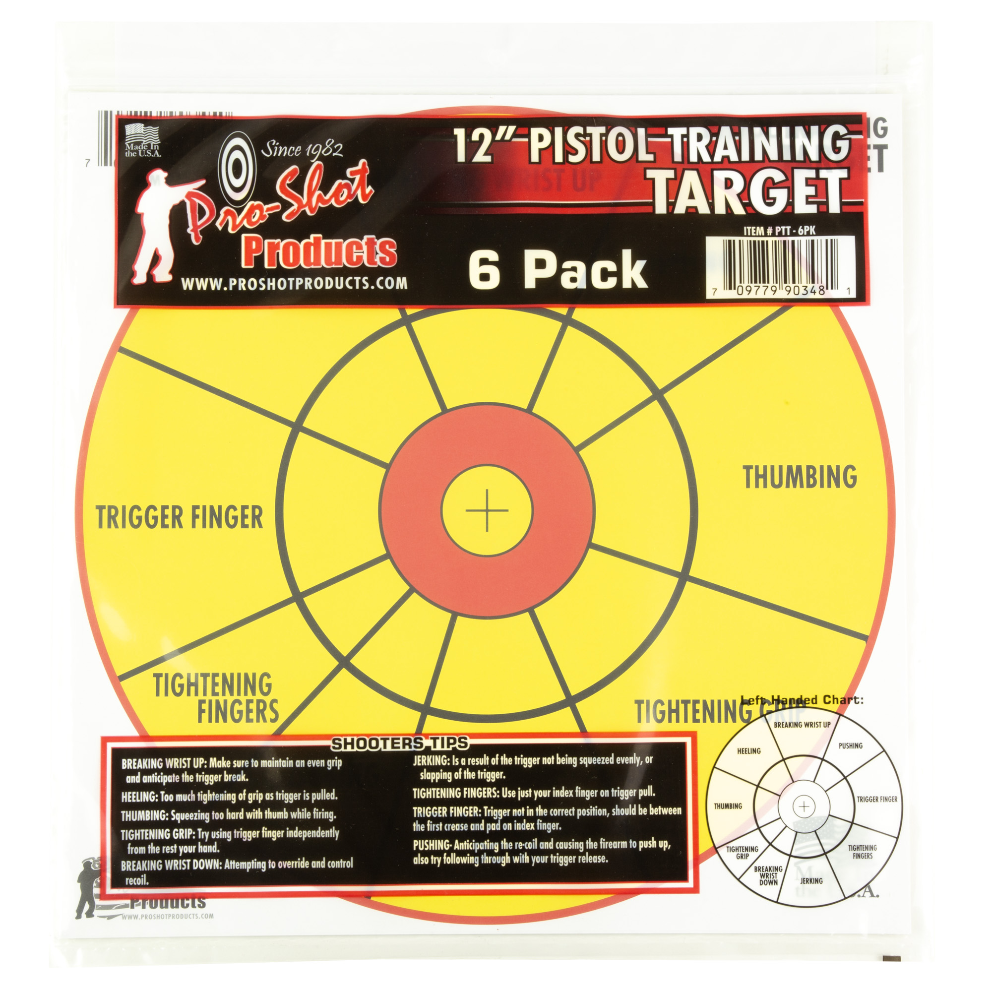Pro-Shot PTT6PK Pistol Training 12” Diagnostic Bullseye Hanging Paper Yellow/Red Impact Enhancement 6 Pack