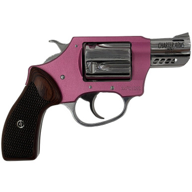 Charter Arms 53805 Coyote 380 ACP 5 Shot 2" High Polished Ported Barrel, High Polished Cylinder, Pink Aluminum Frame, Rosewood Checkered Grip, Exposed Hammer