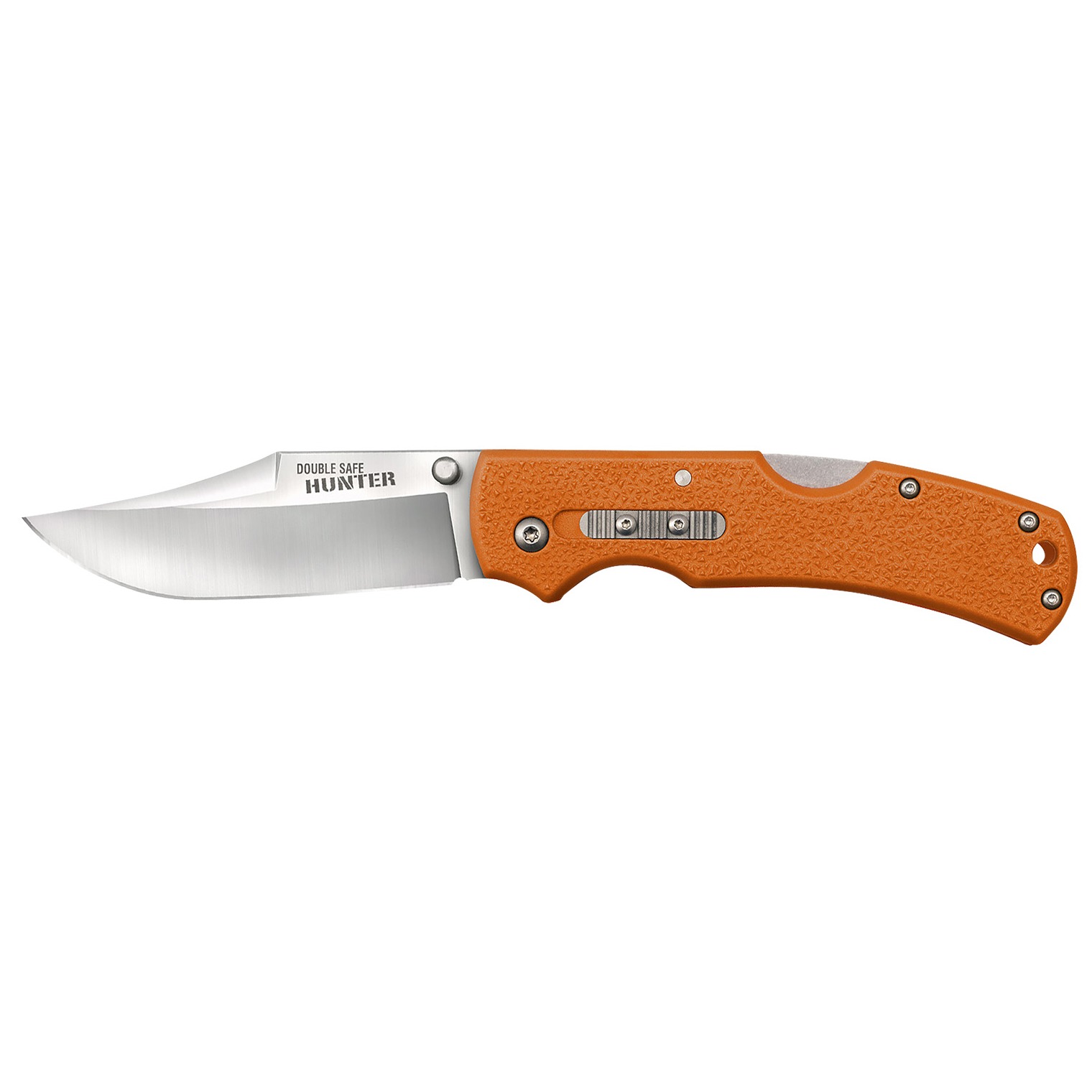Cold Steel CS23JBZ Double Safe Hunter 3.50” Folding Clip Point Plain Satin 8Cr13MoV SS Blade, 4.88” Blaze Orange Textured GFN Handle