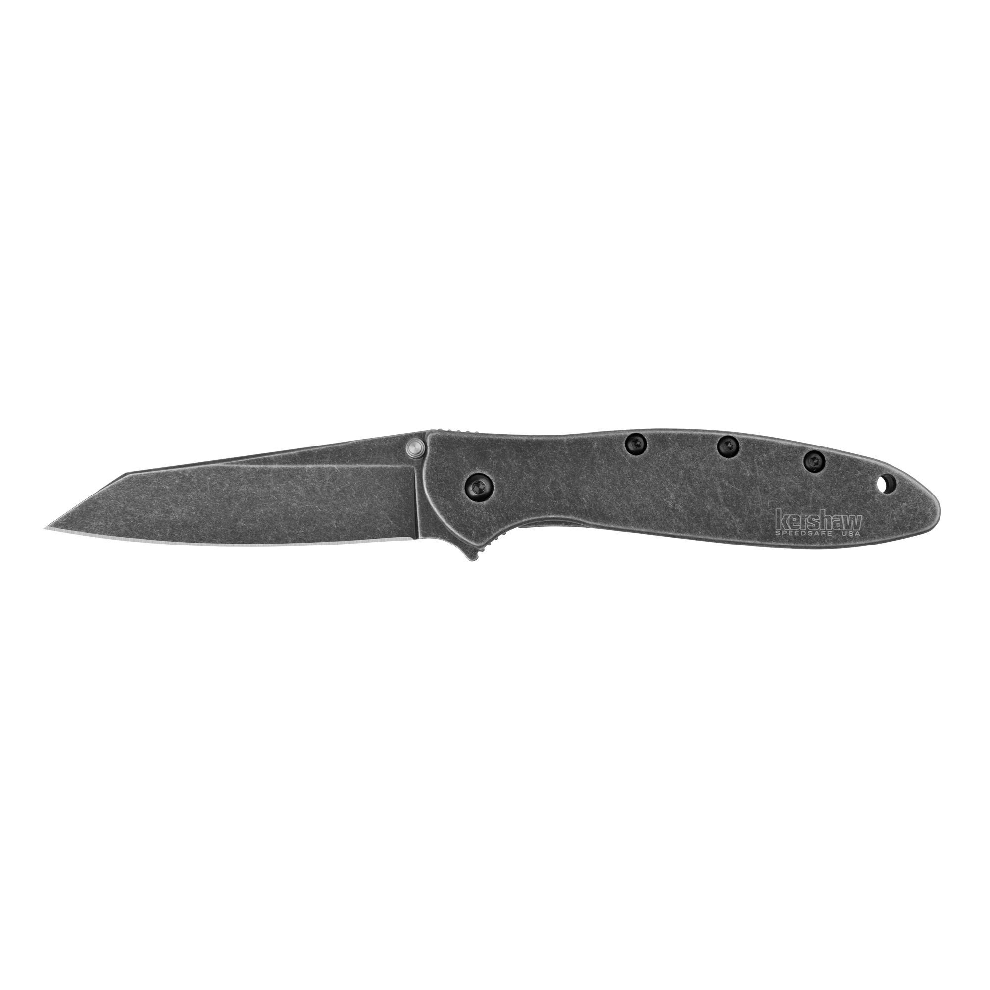 Kershaw 1660RBW Leek Random EDC 3” Folding Reverse Tanto Plain Black Oxide Blackwash 14C28N Steel Blade, Blackwash Stainless Steel Handle