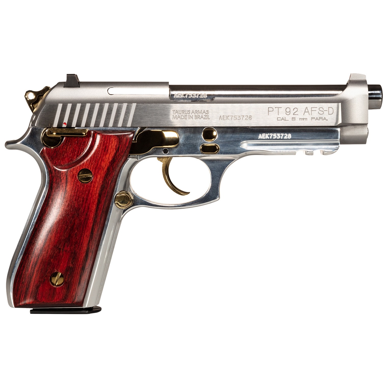 Taurus 1-920159GLD-HW1 92 Full Size Frame 9mm Luger 17+1 5” Matte Stainless Steel Barrel, Serrated Stainless Steel Slide, Natural Anodized Aluminum Frame w/Beavertail & Picatinny Rail, Rosewood Grip