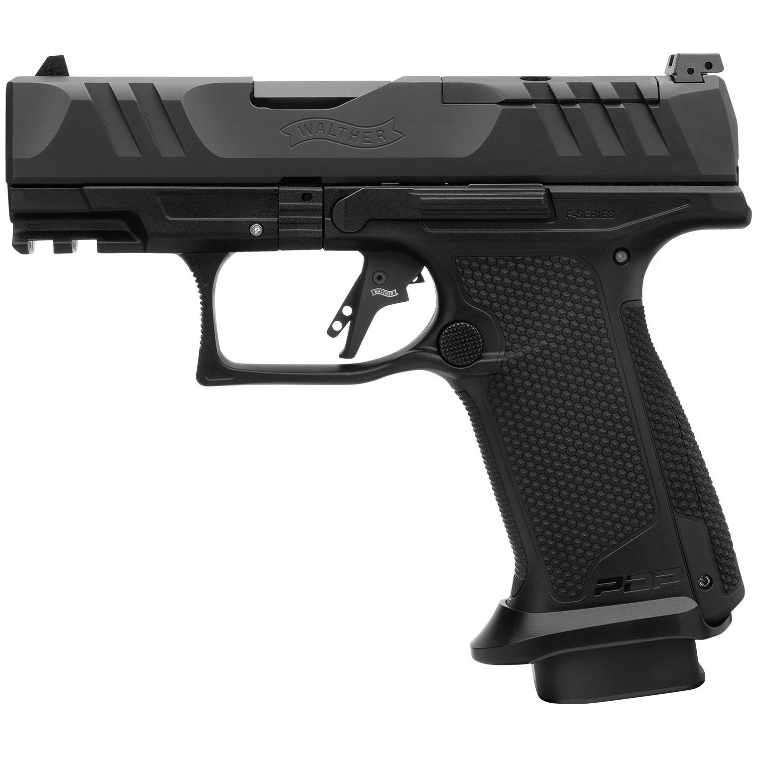 Walther Arms 4797054 PDP F-Series Pro E 9mm Luger 10+1 3.50” Black Steel Barrel, Black Optic Ready/Serrated Steel Slide, Black Polymer Frame w/Picatinny Rail, Interchangeable Backstrap Grip