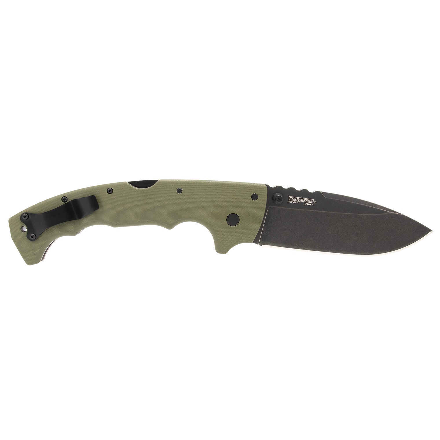 Cold Steel CSFL50MAX 5-Max 5” Folding Drop Point Plain Black Stonewashed S35VN Blade, 7.13” OD Green Textured G10 Handle