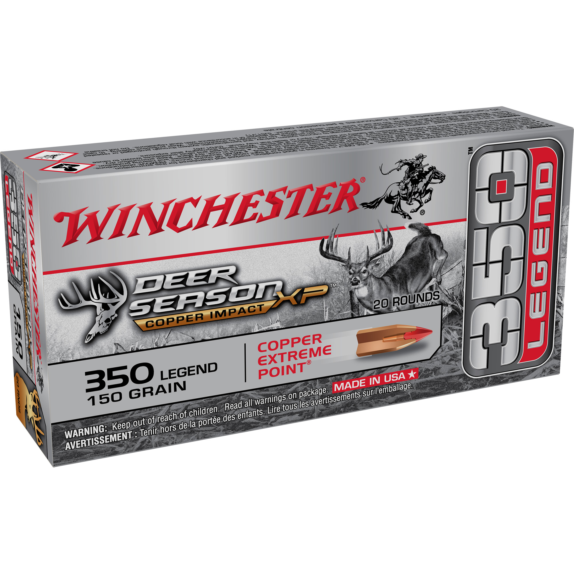 Winchester Ammo X350DSLF Deer Season XP Copper Impact 350 Legend 150 gr Copper Extreme Point 20 Bx/10 Cs