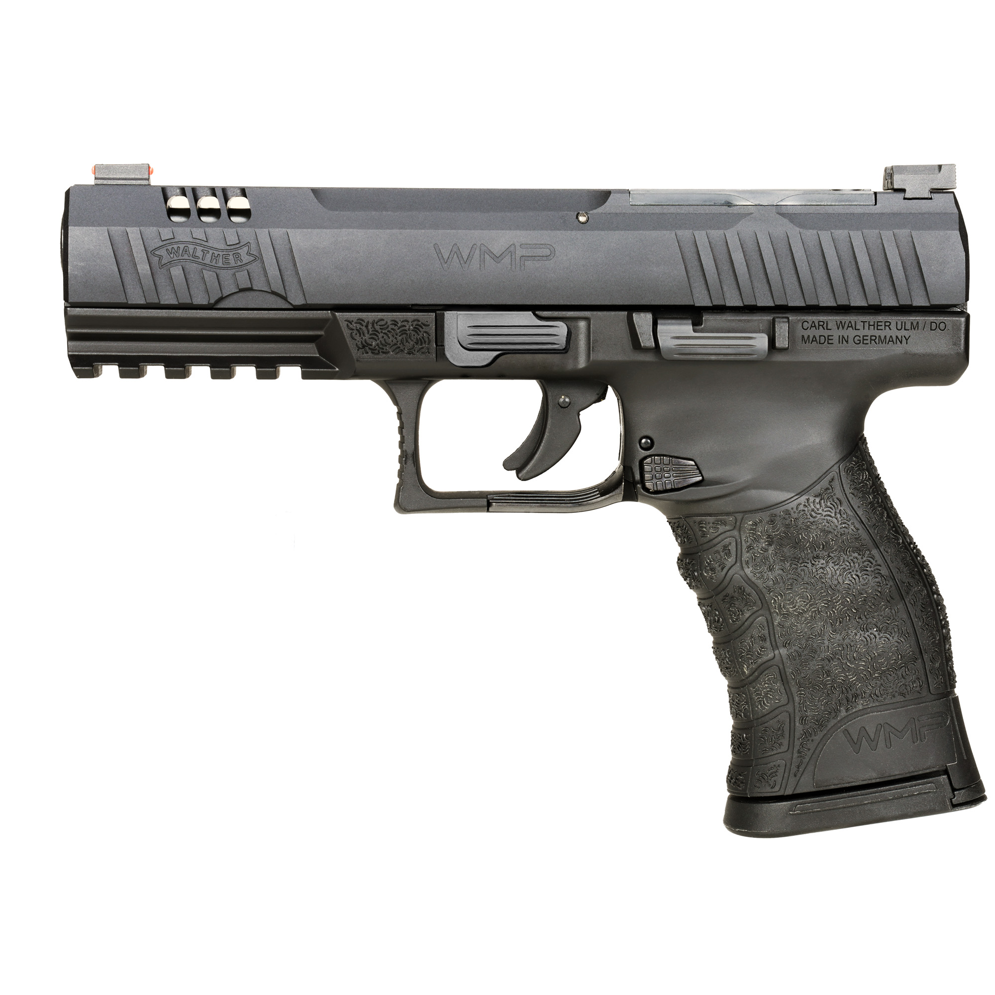 Walther Arms 5220300 WMP Optic Ready 22 WMR 15+1 4.50” Stainless Steel Barrel, Black Optic Ready/Serrated Slide, Black Polymer Frame w/Picatinny Rail, Black Polymer Grip, Ambidextrous