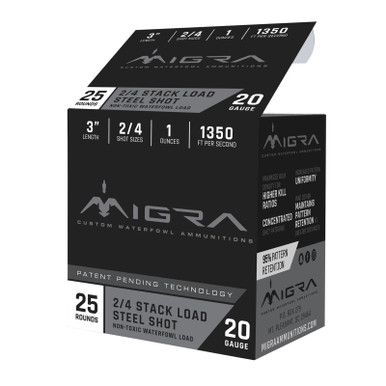 Migra Ammunitions M20S24 Combinational 20Gauge 3" 1oz 2/4Shot 25 Per Box/10 Case