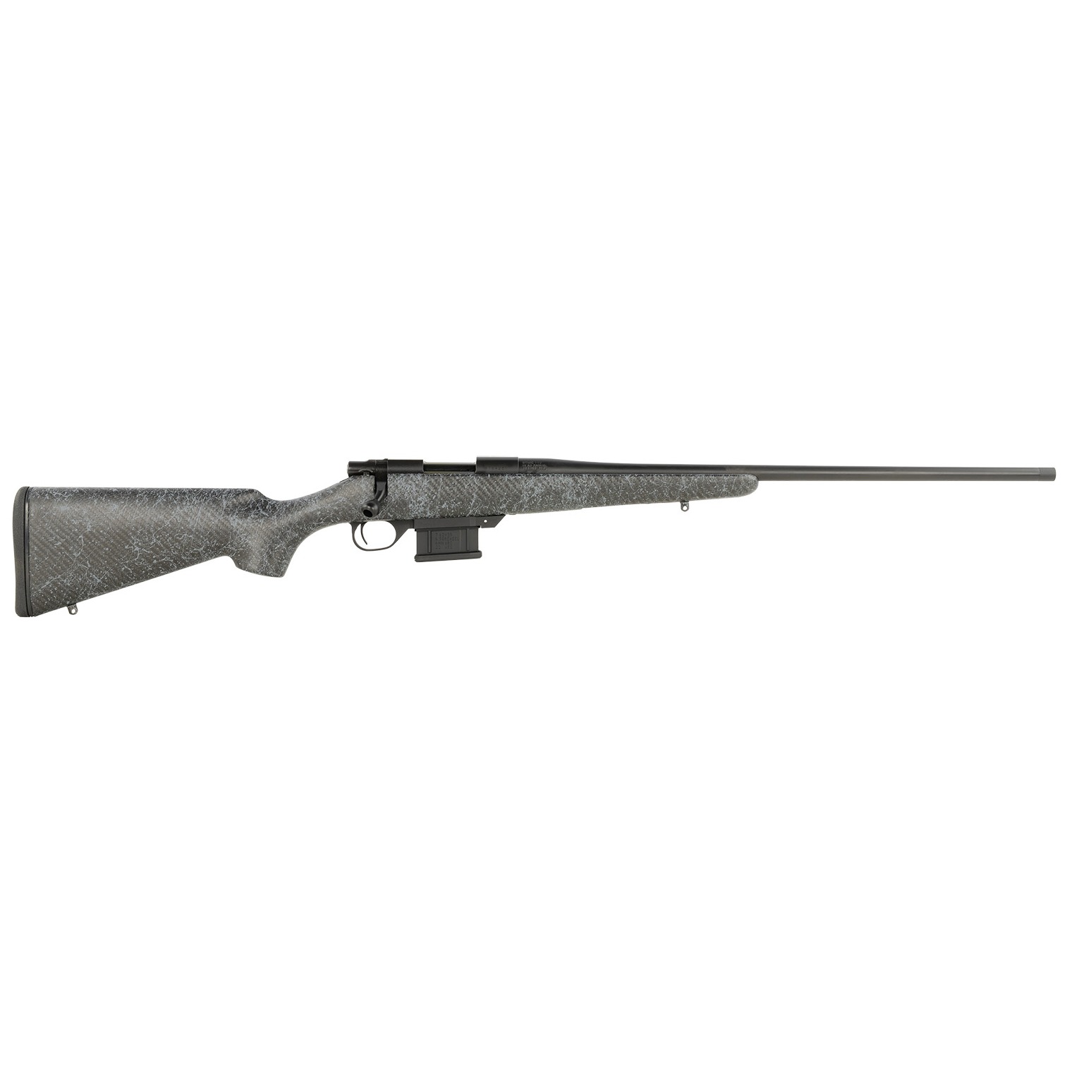Howa HCE65PRCGW 1500 Carbon Elevate 6.5 PRC 4+1 24” Wrapped Carbon Fiber Threaded Barrel, Blued Drilled & Tapped Steel Receiver, Fixed Stocky’s Black w/Gray Webbing Carbon Fiber Stock, Right Hand