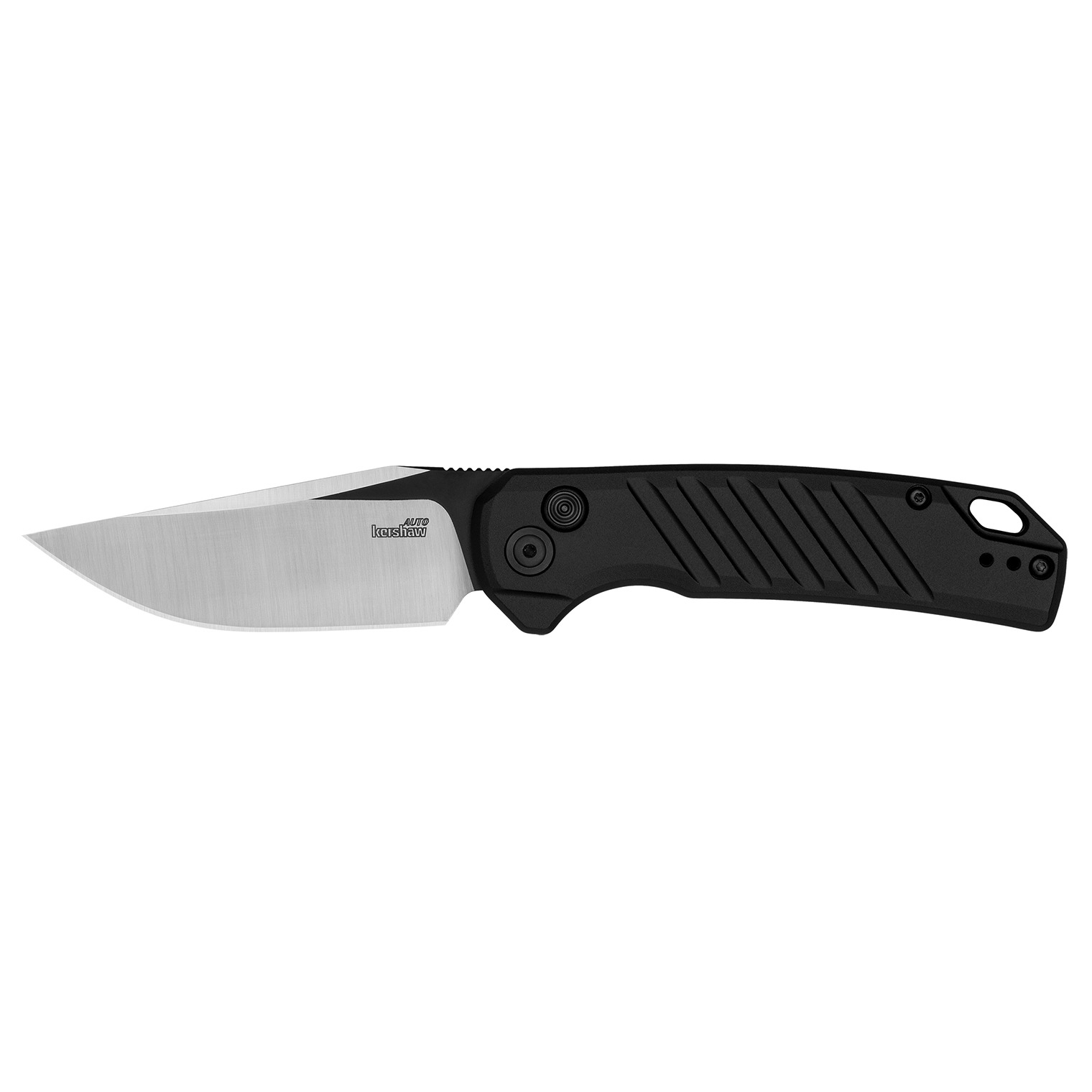 Kershaw 7305 Launch 23 Automatic 3.30” Folding Trailing Point Plain Black Cerakote/Satin CPM 154 SS Blade, Black Anodized Aluminum Handle
