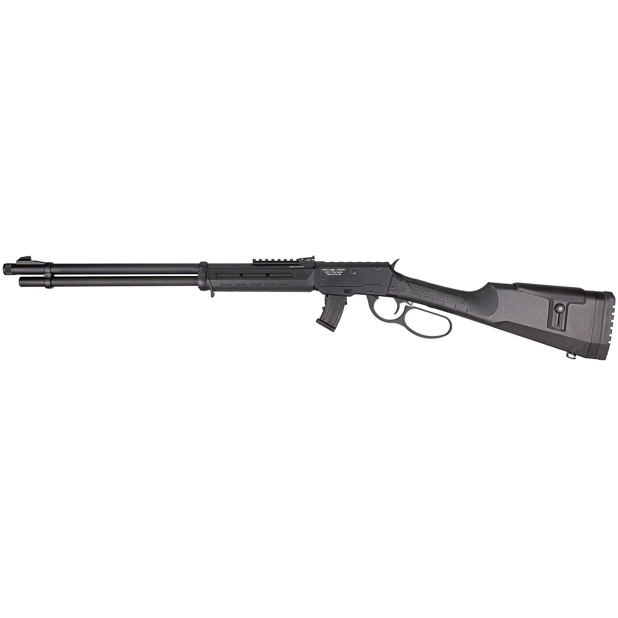 Derya Firearms TM22.LEVER.20 TM22 Lever 22 LR 10+1 20” Black Threaded Barrel, Black Anodized Picatinny Rail Receiver, Black AG w/Extensions Polymer Buttstock