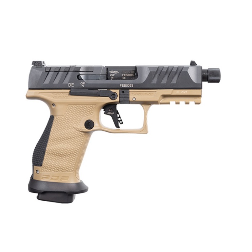 Walther Arms 2880008 PDP Pro SD Compact 9mm Luger 10+1 4.60” Black Threaded Barrel, Black Optic Ready/Serrated Slide, Flat Dark Earth Polymer Frame w/Picatinny Rail, Textured Polymer Grip