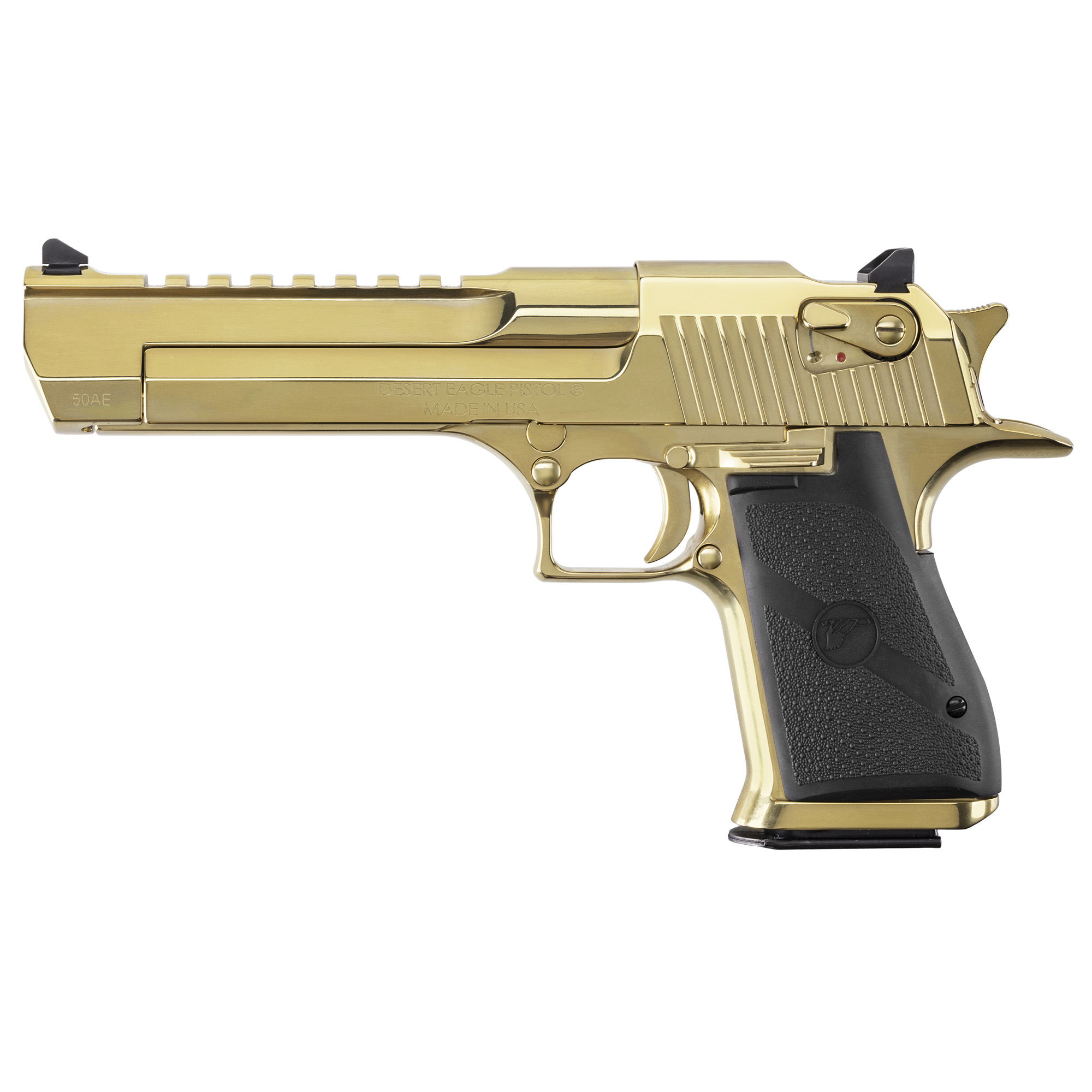 Magnum Research DE50ZNG Desert Eagle Mark XIX Full Size Frame 50 AE 7+1 6” Polished Zirconium Nitride Gold Carbon Steel Picatinny Rail Barrel, Serrated Slide & Frame w/Beavertail, Black Rubber Grip,