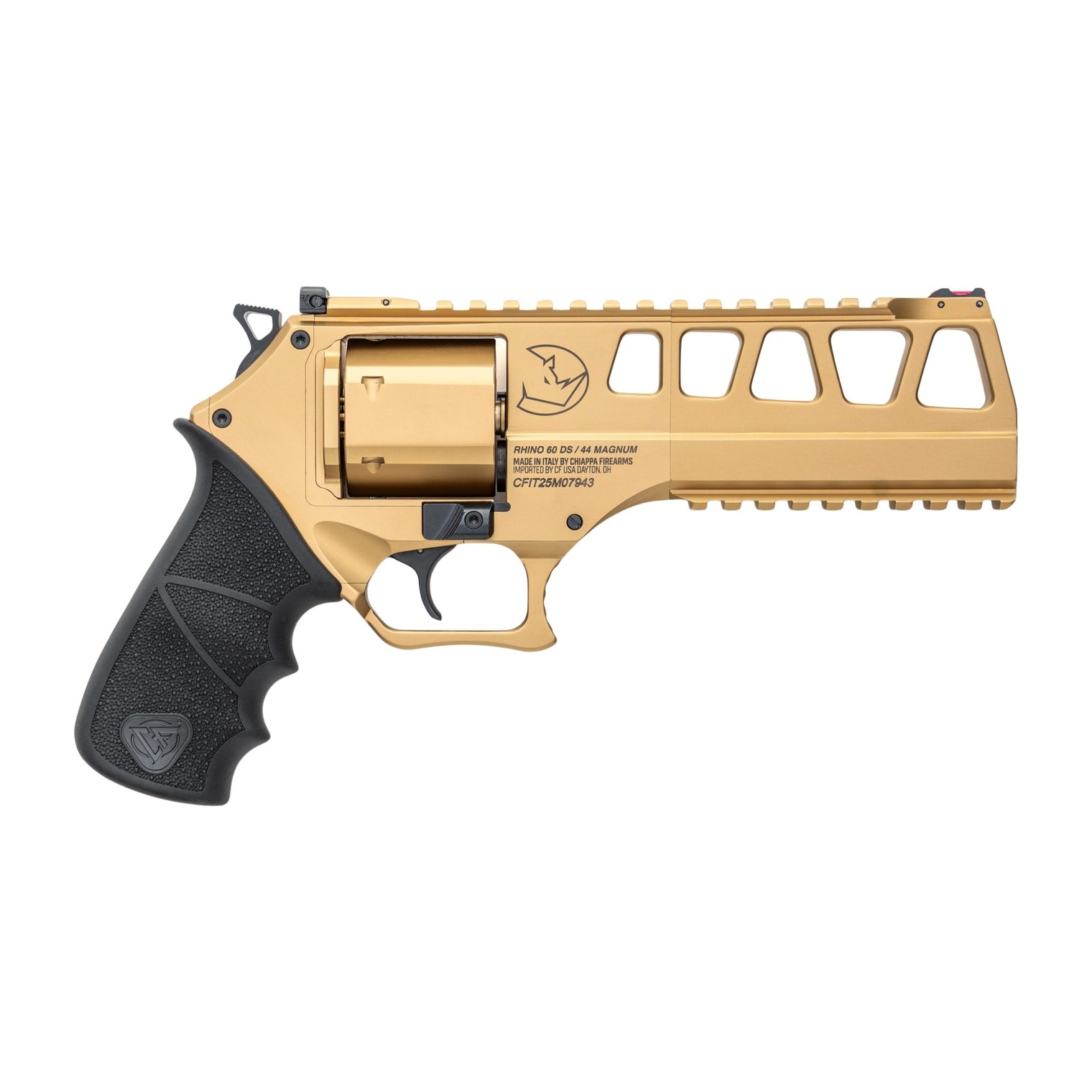 Chiappa Firearms CF340355 Rhino 60SAR L Frame 44 Mag 6 Shot 6” Gold Steel Barrel & Cylinder, Gold Alloy Frame, Hogue Rubber Grip