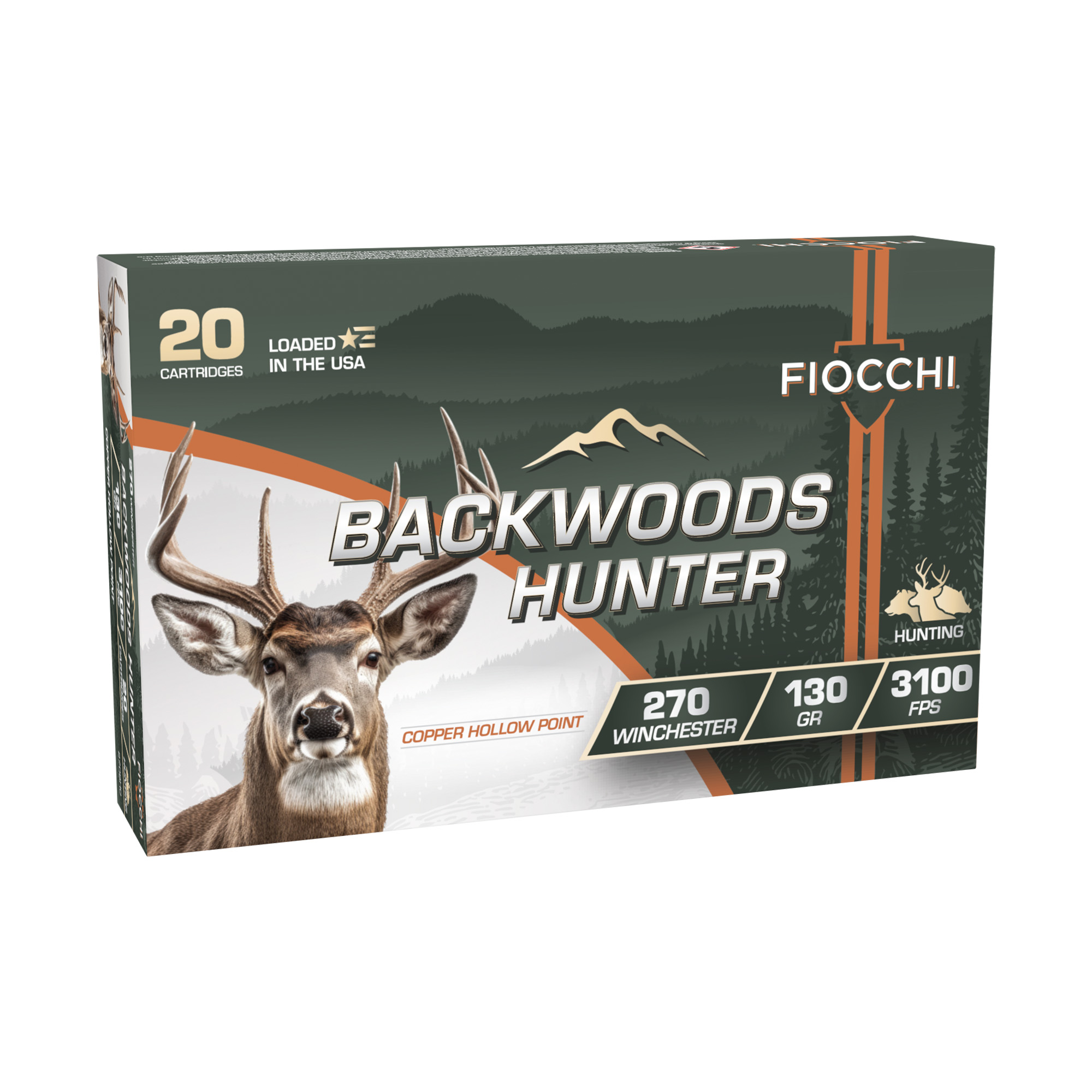Fiocchi 270BHC Backwoods Hunter 270Win 130gr Copper Hollow Point 20 Per Box/10 Case