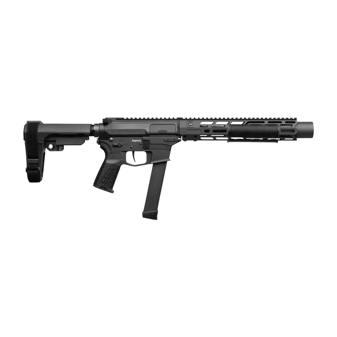 CMMG 99A6832-AB Zeroed Banshee MkGs 9mm Luger 33+1 6.50” Black Nitride Threaded Barrel, Black Armor Cerakote Aluminum Receiver w/Picatinny Rail, M-LOK Handguard, Black Polymer CMMG RipBrace, CMMG Zero