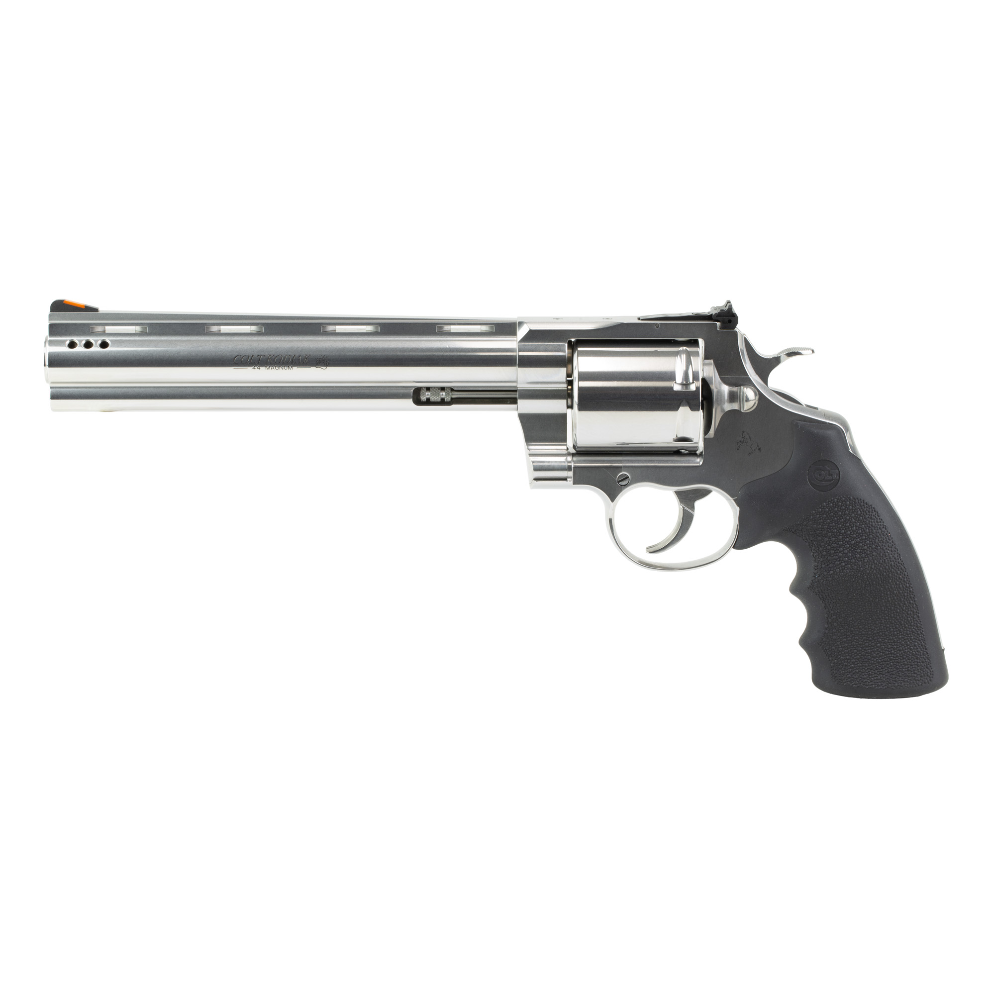 Colt Mfg KODIAKSP8RTS Kodiak 44 Mag 6 Shot 8” Stainless Ported Vent Rib Barrel, Stainless Unfluted Cylinder & Stainless Steel Frame, Black Rubber Grip, Exposed Hammer