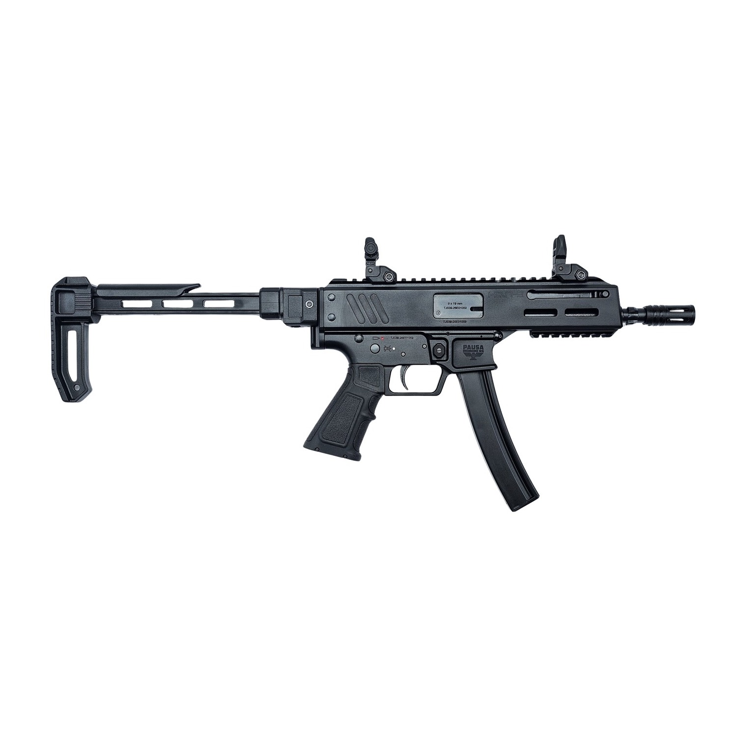 Panzer HAN9 9MM Pistol Black W/ Side Folder Brace (2) 30+1 Mags / Flip Up Sights PAHAN9PCCB Exclusive