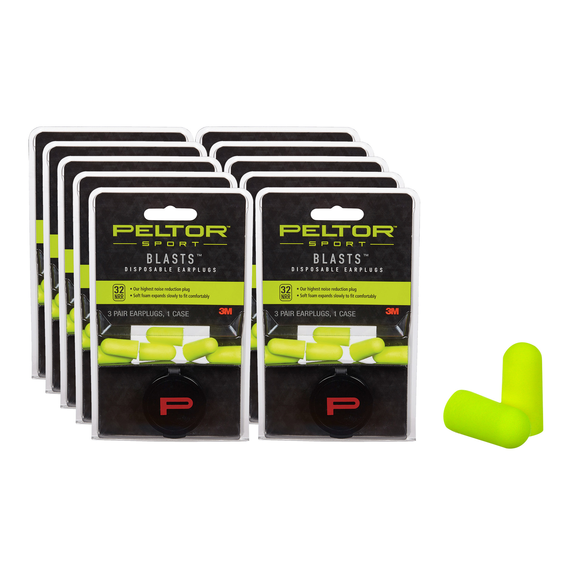 Peltor 97080 Sport Blast Earplugs Foam 32 dB In The Ear Yellow Adult 3 Pair
