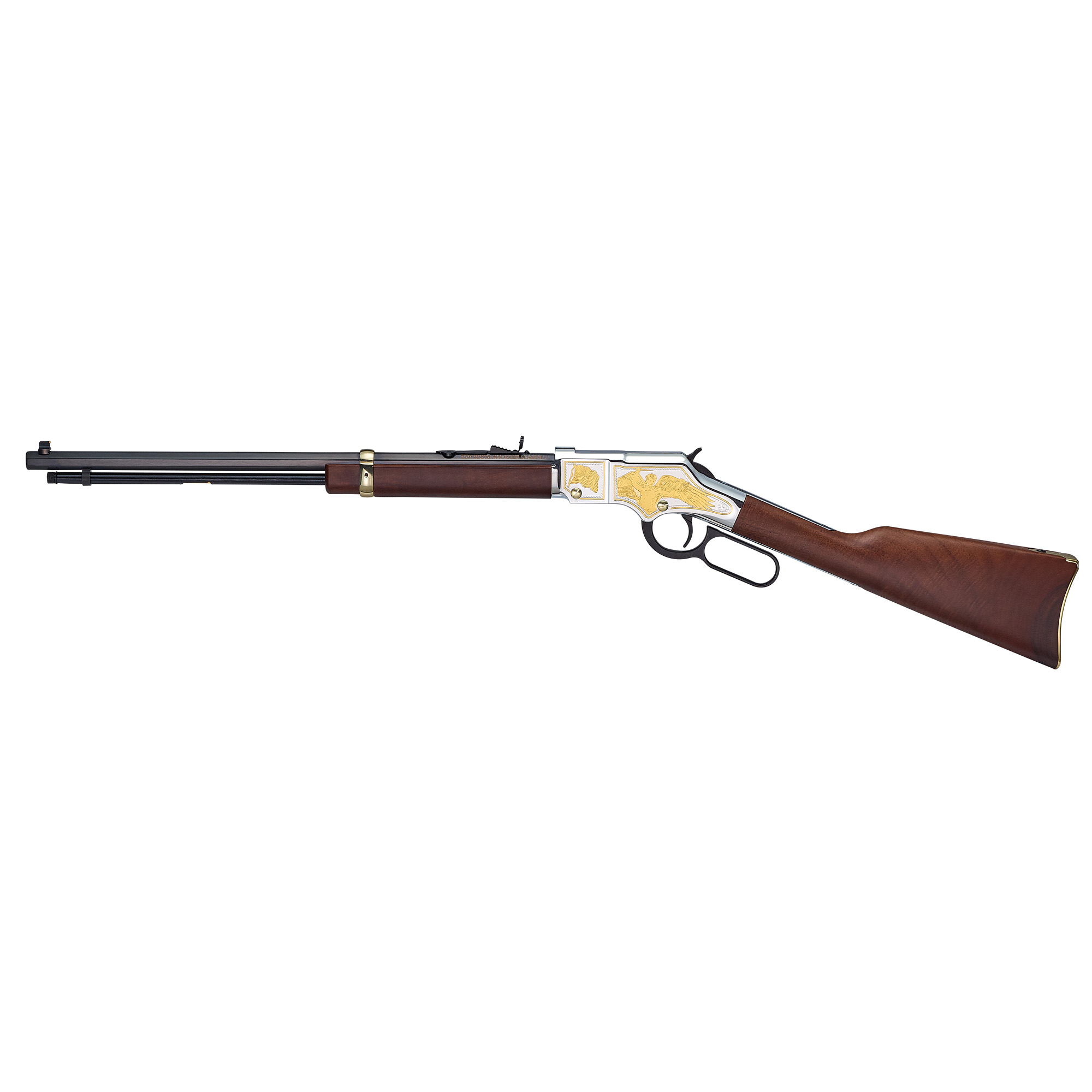 Henry H004LE Golden Boy Law Enforcement Tribute 22 Short, 22 Long or 22 LR Caliber with 16 LR/21 Short Capacity, 20” Blued Barrel, Nickel-Plated Metal Finish & American Walnut Stock Right Hand (Full S