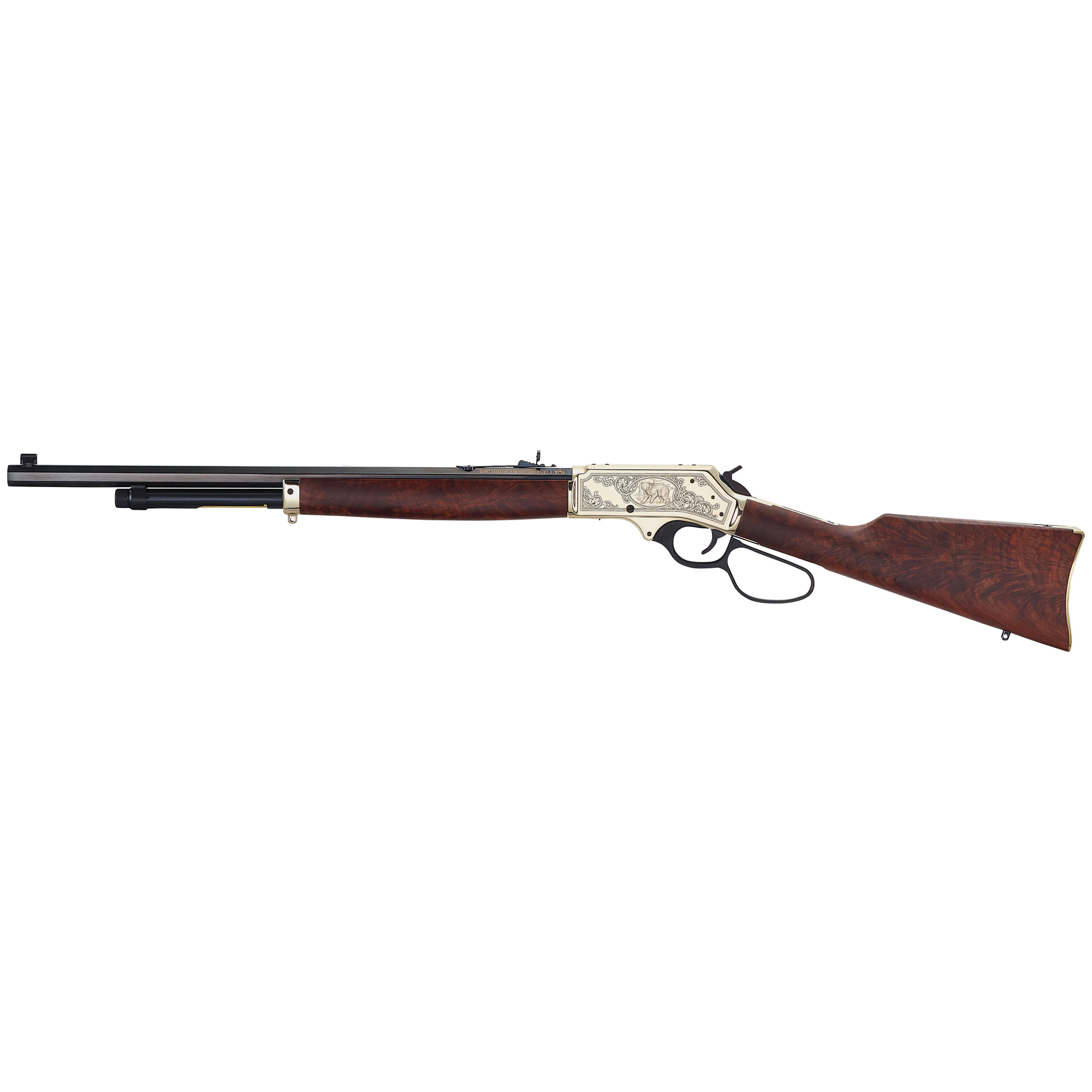 Henry H010BGWL Wildlife 45-70 Gov 4+1 22” Blued Octagon, Polished Brass Engraved Rec, American Walnut Furniture, Large Loop Lever, Adj. Brass Bead Sight