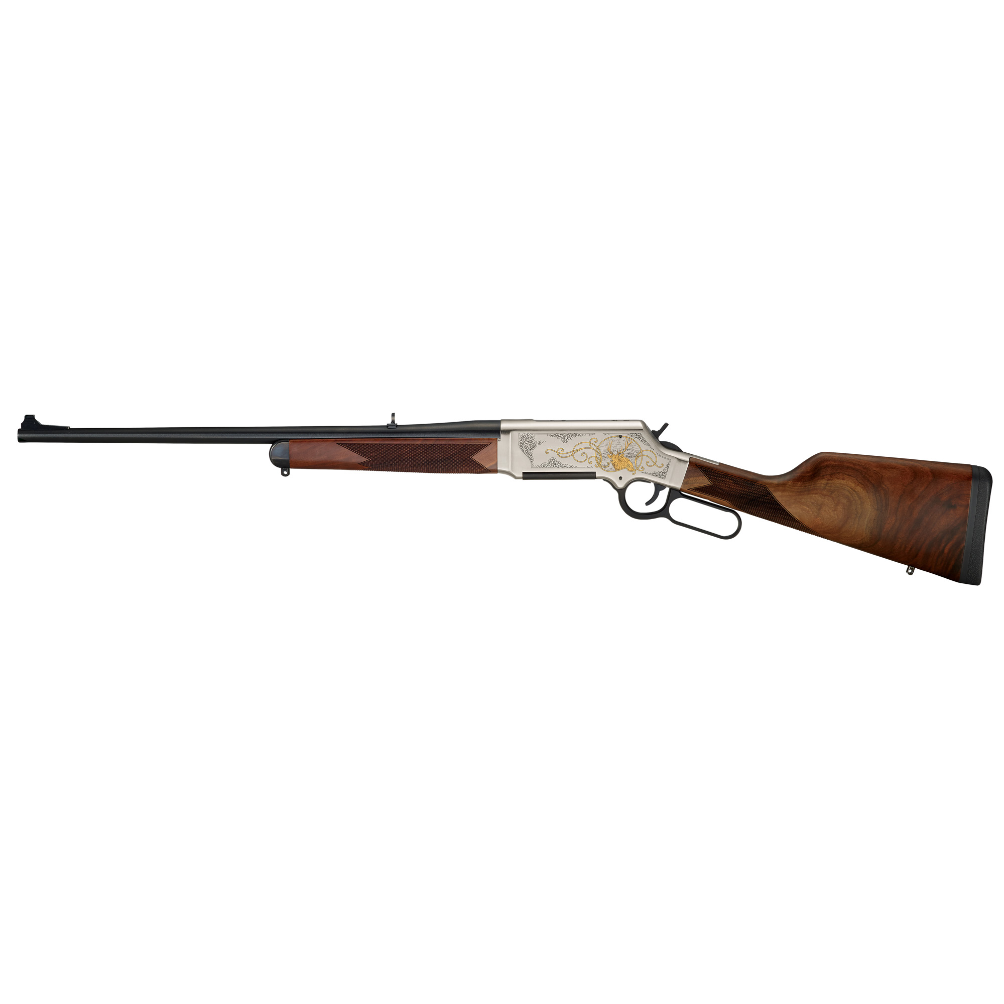 Henry H014WL308 Long Ranger Wildlife Full Size 308 Win 4+1 20” Blued Steel Barrel, Engraved Nickel-Plated w/24K Gold Inlay Steel Receiver, American Walnut Stock Right Hand