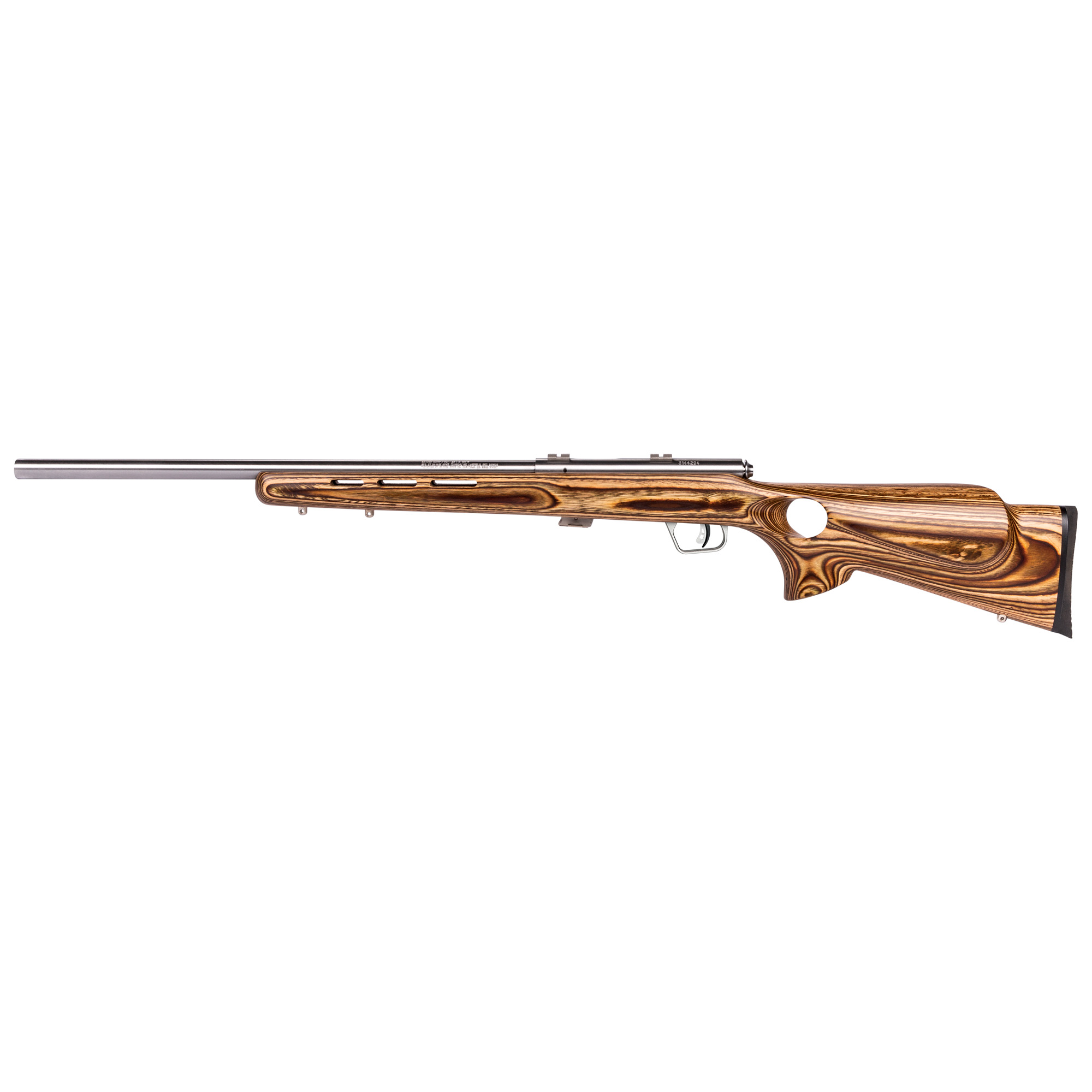 Savage Arms 94725 93 BTVS Full Size 22 WMR 5+1 21” Satin Stainless Heavy Barrel, Satin Drilled & Tapped Stainless Steel Receiver, Natural Brown Thumbhole Laminate Stock, Right Hand