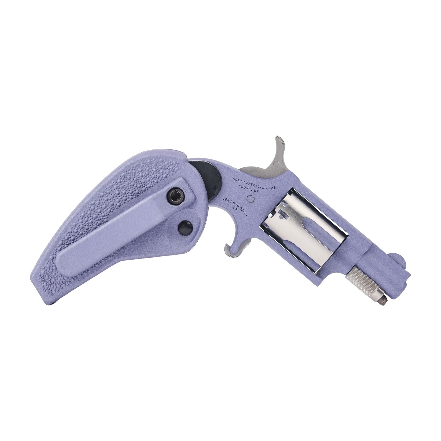 North American Arms 22LR-OC-HG Orchid 22 LR 5rd Shot 1.13” Crushed Orchid Cerakote Stainless Steel Barrel & Frame, Stainless Cylinder, Folding Holster Grip, Safety Notch, Exposed Hammer