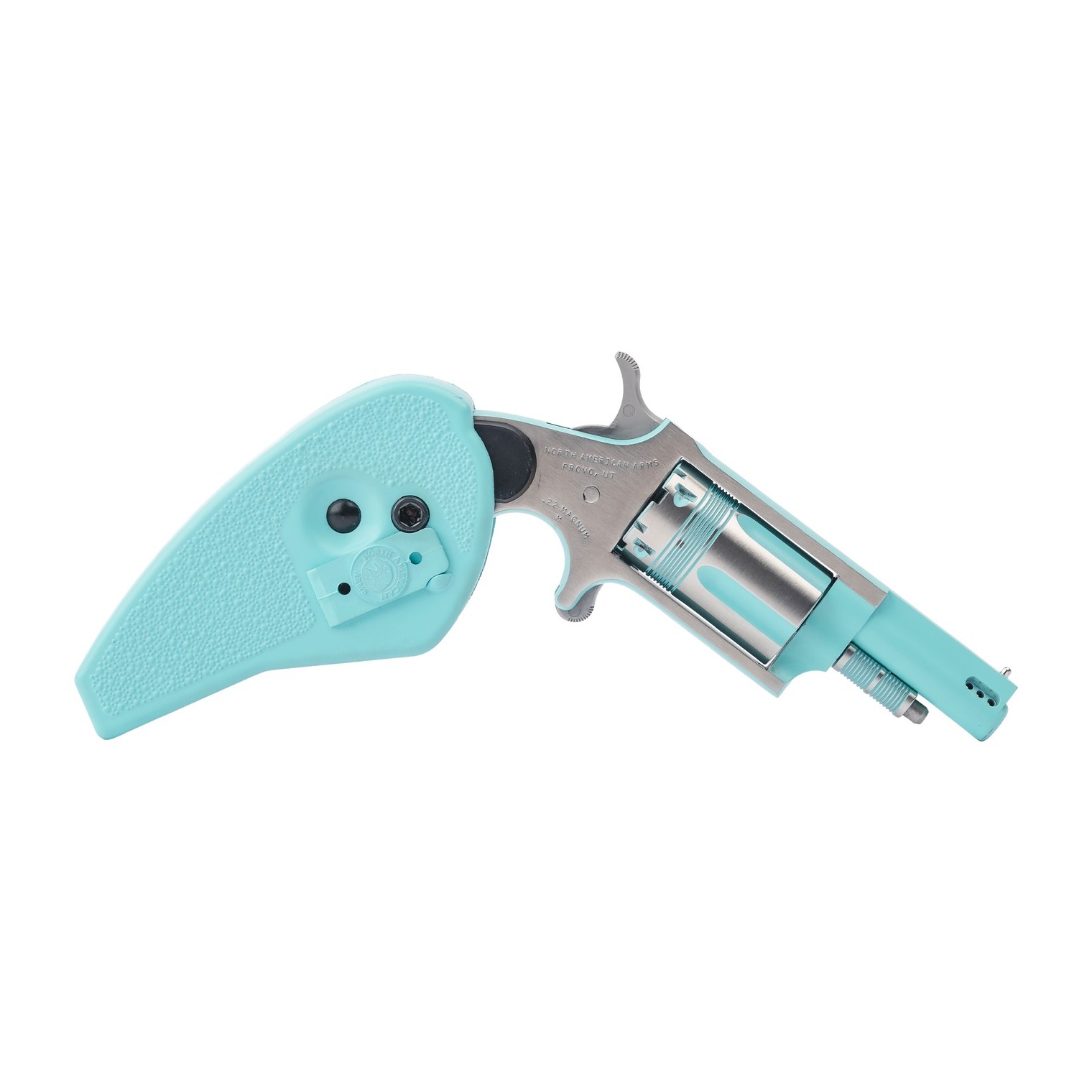 North American Arms 22M-PB-HG Rose 22 LR 5rd Shot 1.13” Turquoise Cerakote Stainless Steel Barrel & Frame, Stainless Cylinder, Folding Holster Grip, Safety Notch, Exposed Hammer