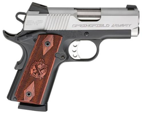 Springfield EMP, 1911, Micro Compact, 9mm, 3", Silver, Cocobolo, 9rd, 3 mags, Match Grade, California Compliant, Ambidextrous, Tritium Night Sights, Stainless Steel