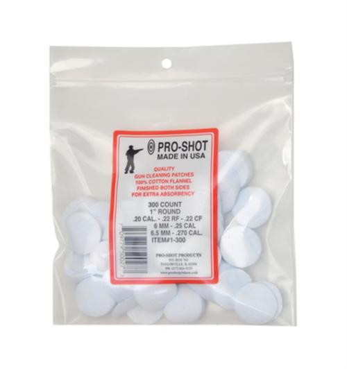 Pro-Shot Cotton Flannel Patches .22-.270 Caliber 1" Round, 300/Bag