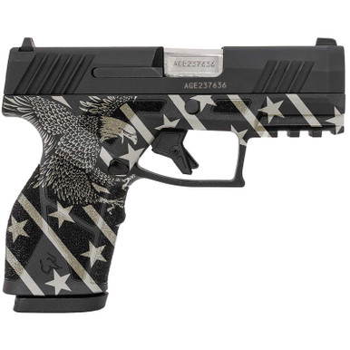 Taurus 1-GX2931-EN1 GX2 Compact Frame 9mm Luger 13+1 3.38" Stainless Steel Barrel, Matte Black Serrated Alloy Steel Slide, Black w/Eagle, Stars & Stripes Polymer Frame w/Accessory Rail
