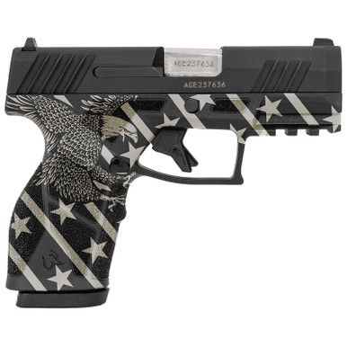 Taurus 1-GX2931-10EN1 GX2 Compact Frame 9mm Luger 10+1 3.38" Stainless Steel Barrel, Matte Black Serrated Alloy Steel Slide, Black w/Eagle, Stars & Stripes Polymer Frame w/Accessory Rail