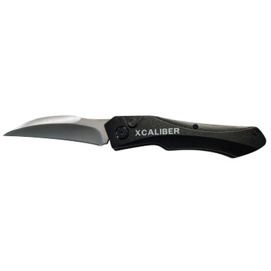 Xcaliber Knife Company Switch Blade 3.25" Folding Sheepsfoot Plain Stainless D2 Steel Blade, 4.50" Black Aluminum Handle
