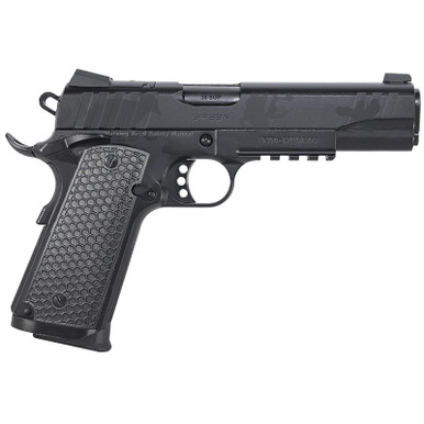 Girsan 391159 MC1911 S Influencer Full Size 38 Super 9+1 5" Black Steel Barrel, Black Camo Optic Ready/Serrated Steel Slide & Frame w/Picatinny Rail & Beavertail, Black Polymer Grip