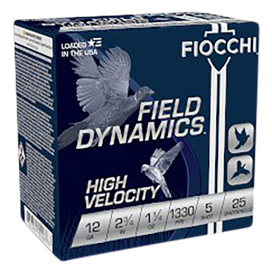 Fiocchi 12HV5 Field Dynamics High Velocity 12Gauge 2.75" 1 1/4oz 5Shot 25 Per Box/10 Case