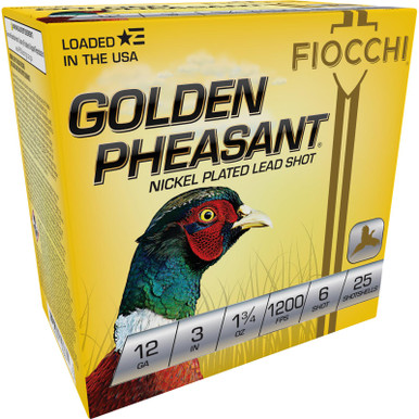 Fiocchi 123GP6 Golden Pheasant 12Gauge 3" 1 3/4oz 6Shot 25 Per Box/10 Case