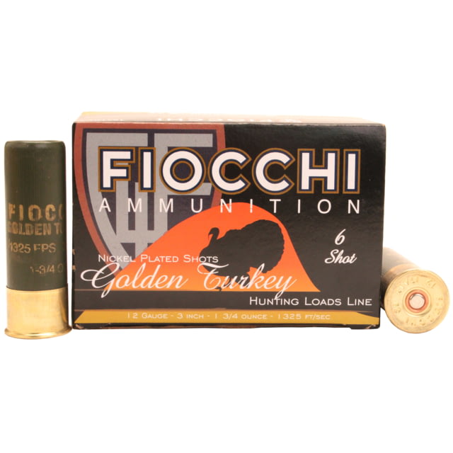 Fiocchi Golden Turkey 12 Ga. 3″ 1 3/4 oz, #6 Nickel Plated Lead 10rd Box