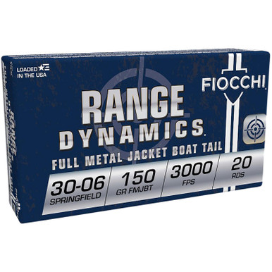 Fiocchi 3006A Range Dynamics 30-06Springfield 150gr Full Metal Jacket Boat Tail 20 Per Box/10 Case